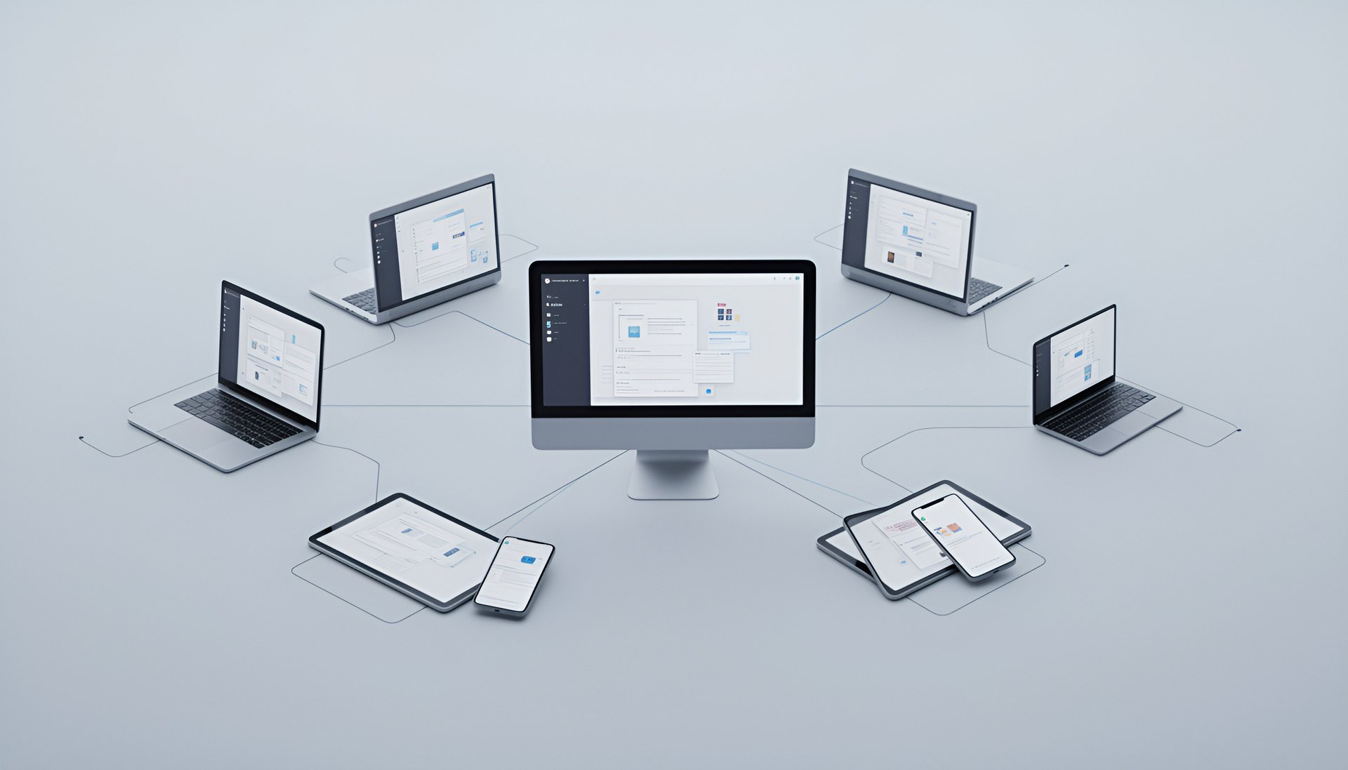 Illustration of local-first file sharing where personal devices connect directly to each other without relying on a central cloud server.